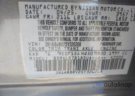 2025 Nissan Sentra S z USA, uszkodzony, nr VIN 3N1AB8BV2SY326268